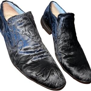 Vintage rock ‘n’ roll men’s black horse hair loafer dress shoes
